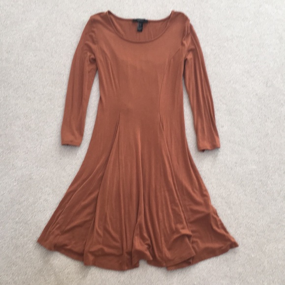 Light Brown Long Sleeve Dress W Pleated 